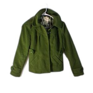 Tulle Green Cropped Coat | Removable Satin-Lined Hood | Mod Jacket